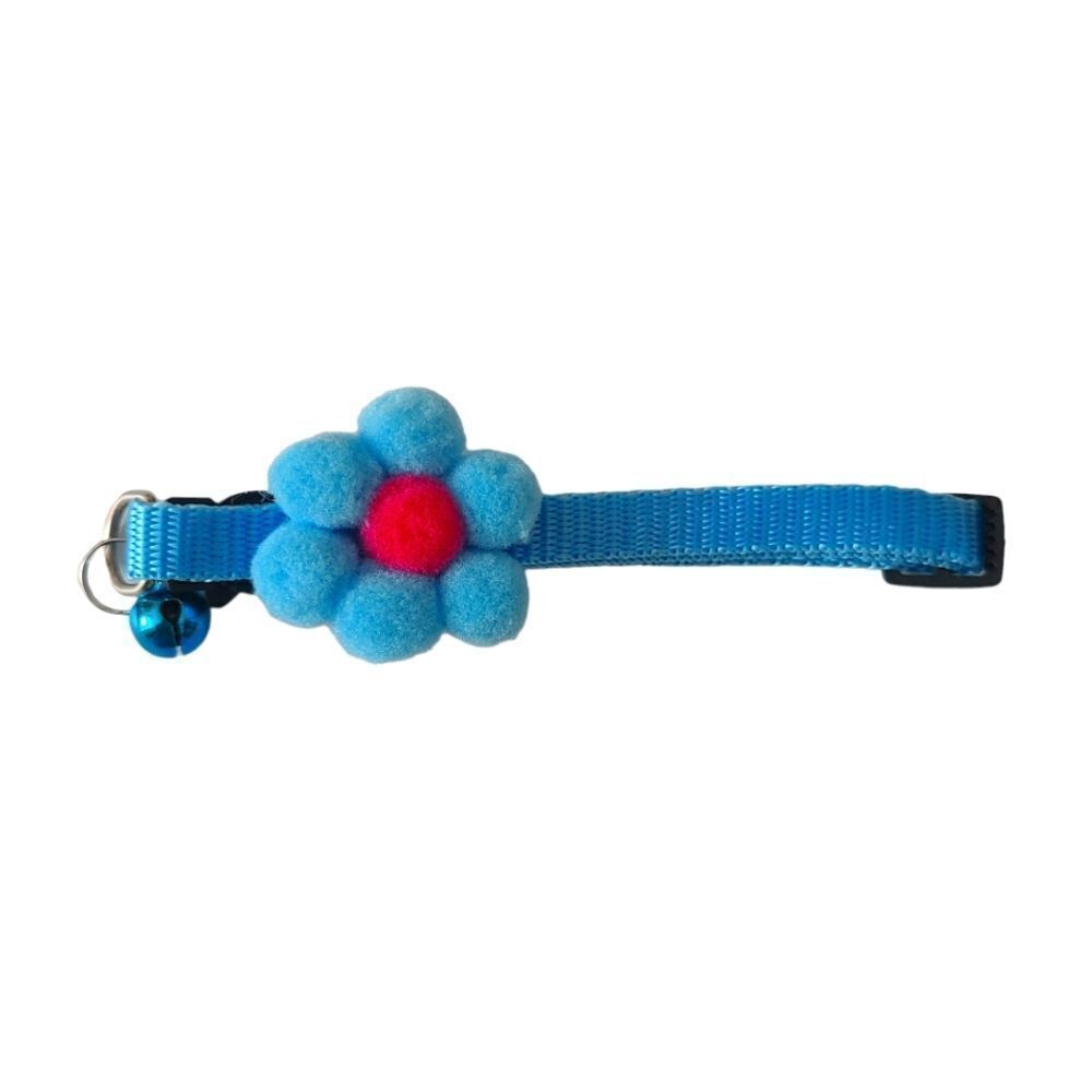 Breakaway Collar with Puff Flower In Blue And Pink and Bell One Size NEW